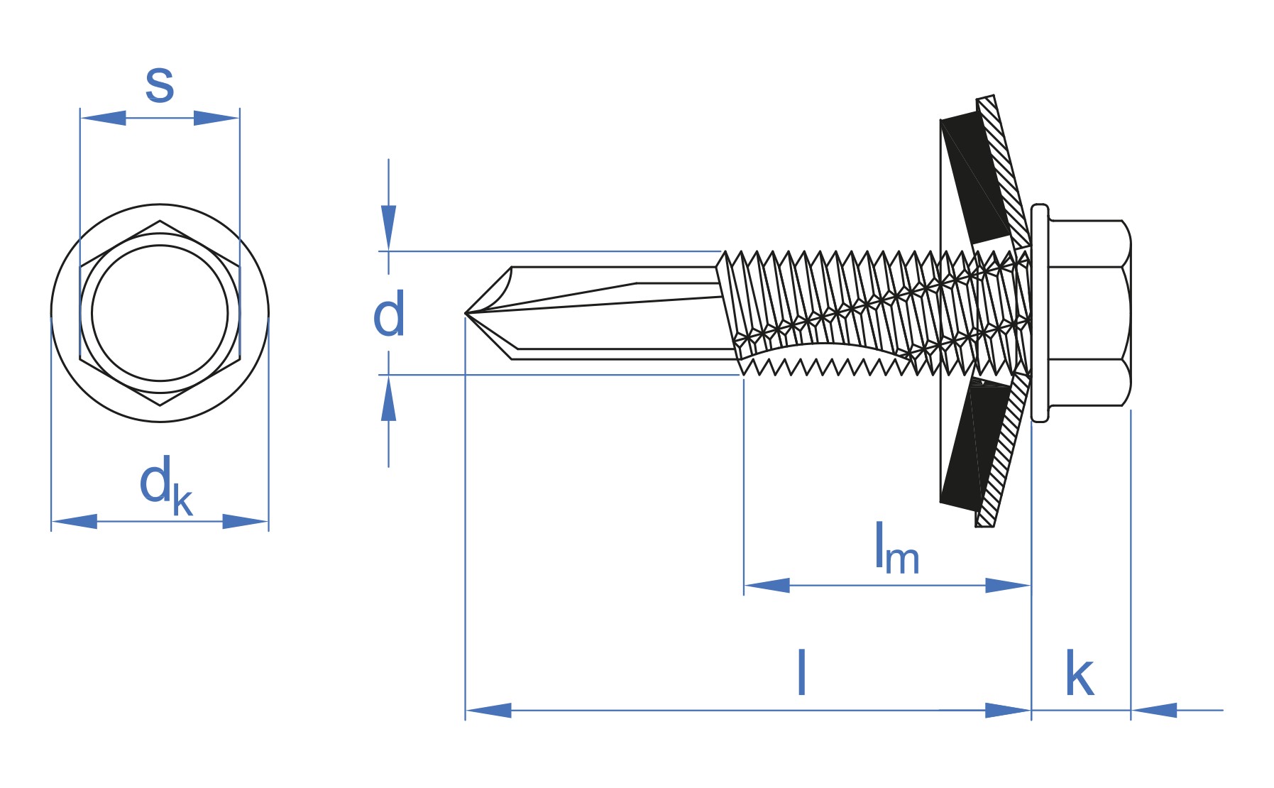 DIN-7504-K CP + ARVUL [CP] Tornillo con arandela vulcanizada de acero-EPDM. Bote de plástico
