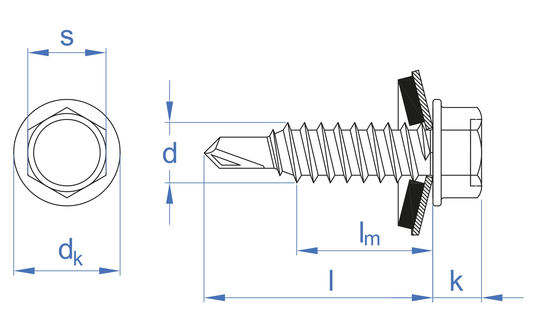 DIN-7504-K RE + ARVUL [CP] Tornillo autotaladrante de punta reducida y cabeza hexagonal de 8 mm. Tornillo con arandela vulcanizada de acero-EPDM