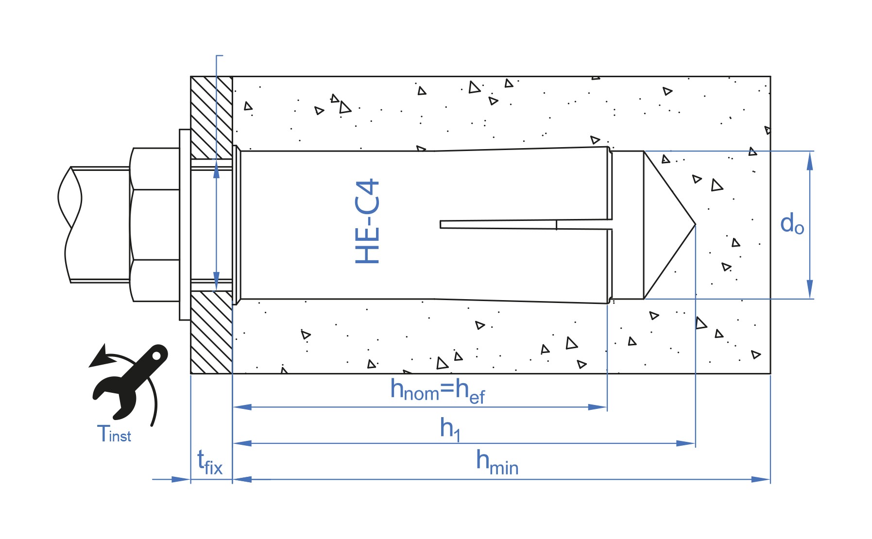 HE-C4 [CP] Anclaje hembra con cono interior para grandes cargas. Con collarín. Inoxidable A4. Homologado ETE Aplicaciones no estructurales