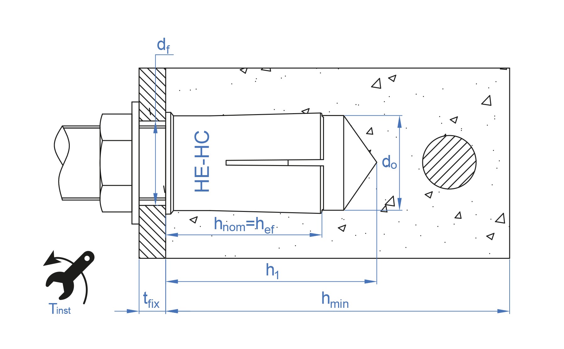HE-HC [CP] Anclaje hembra con cono interior para grandes cargas. Versión corta. Zincado. Homologado ETE Aplicaciones no estructurales
