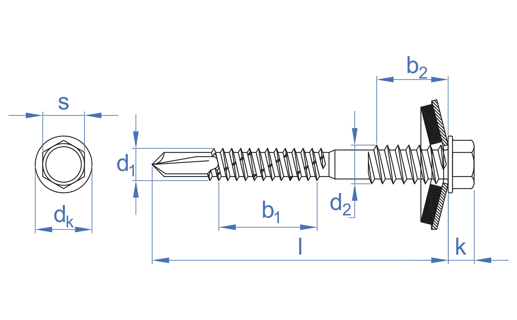 PS 3 + ARVUL [CP] Tornillo autotaladrante de cabeza hexagonal para panel sándwich. Punta broca estándar #3 con arandela vulcanizada de acero-EPDM. Zincado