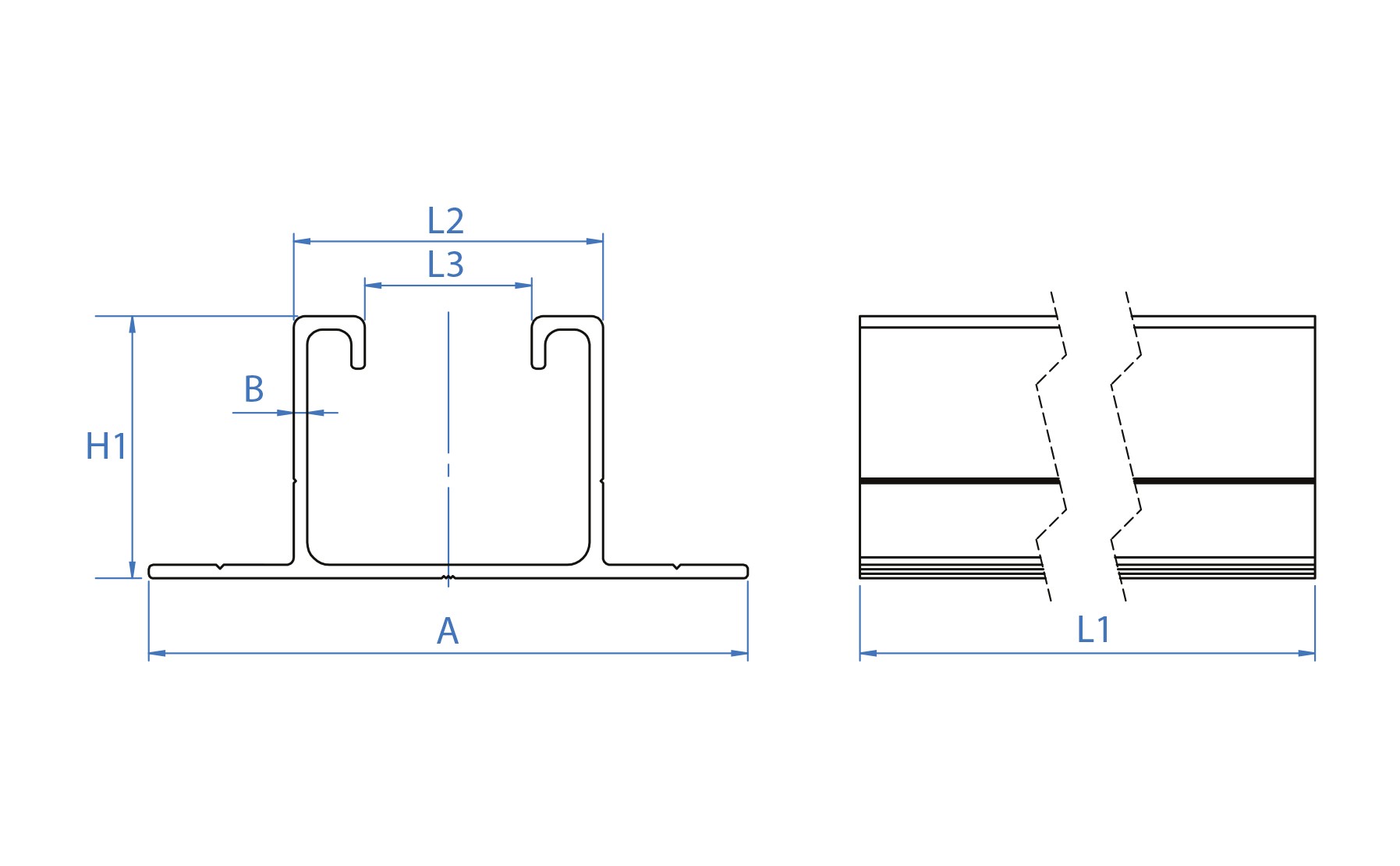 PSA-A [CP] Perfiles, uniones, guías y empalmes para estructura de apoyo. Perfil de aluminio con alas