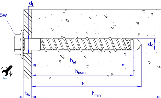 TFJ [CP] Anclaje de fijación directa en hormigón con recubrimiento zincado. Homologado ETE Opt.1. Cabeza hexagonal. Huella TX