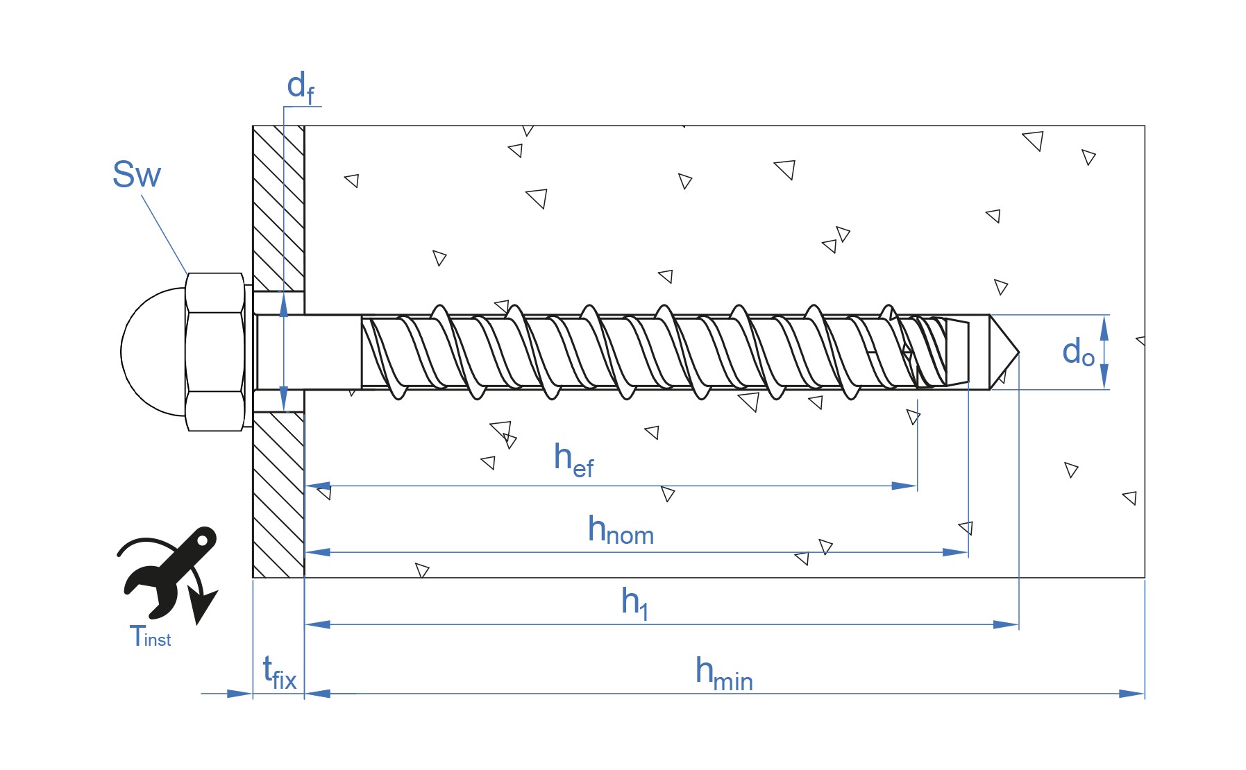 TXD [CP] Anclaje de fijación directa en hormigón Bimetal (cuerpo inoxidable A4 y punta de acero al carbono). Homologado ETE Opt.1. Cabeza redonda