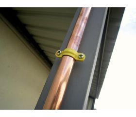 AB-GM [CP] Abrazadera gásmica con tirafondo amarilla. Abrazadera gásmica amarilla  M6 con tirafondo