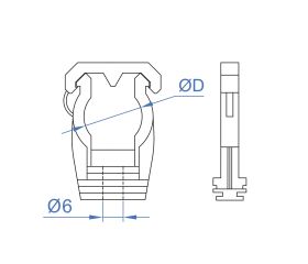 AB-GU [CP] Abrazadera guía simple con pre-rosca M6. Abrazadera guía gris simple con pre-rosca M6