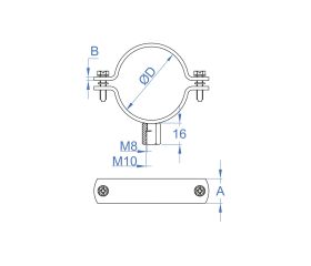 AB-RE V [CP] Abrazadera reforzada M8 + M10. Zincada. Ventilación