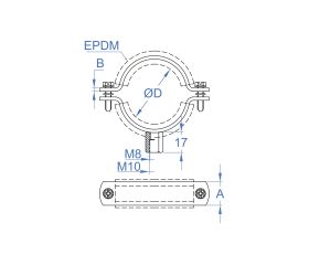 AB-RI A4 [CP] Abrazadera isofónica reforzada M8 + M10. Inoxidable A4