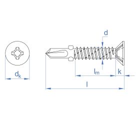 ABA [CP] Tornillo autotaladrante con broca de dos alas, cabeza avellanada. Zincado. Huella PH