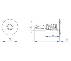 BCP CB [CP] Tornillo autotaladrante de cabeza extraplana y huella PH. Cabeza lacada blanca. Huella PH