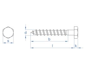 DIN-571 A2 [CP] Tornillo con rosca para madera y aglomerado. Cabeza hexagonal. Inoxidable A2