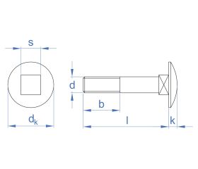 DIN-603/934 [CP] Tornillo con cabeza redonda con cuello cuadrado y tuerca hexagonal. Zincado