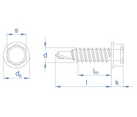 DIN-7504-K RE [CP] Tornillo autotaladrante de punta reducida y cabeza hexagonal de 8 mm. Tornillo