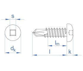 DIN-7504-N HC [CP] Tornillo autotaladrante de cabeza alomada. Zincado. Huella cuadrada