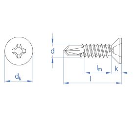 DIN-7504-P HP Z [CP] Tornillo autotaladrante con cabeza avellanada. Zincado. Huella PH