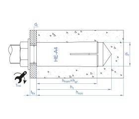 HE-A4 [CP] Anclaje hembra con cono interior para grandes cargas. Inoxidable A4. Homologado ETE Aplicaciones no estructurales