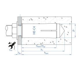 HE-C4 [CP] Anclaje hembra con cono interior para grandes cargas. Con collarín. Inoxidable A4. Homologado ETE Aplicaciones no estructurales