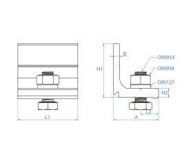 KFS-FL [CP] Conectores + Complementos para montaje de estructuras solares. Conector cruzado para fijación lateral. Inoxidable A2