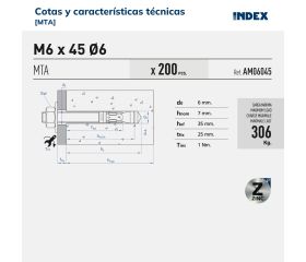 MTA [CP] Anclaje macho para cargas altas. Eje zincado. Clip zincado