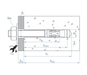 MTH-A2 [CP] Anclaje macho para cargas altas en hormigón no fisurado. Homologado ETE Opt.7. Eje inoxidable A2. Clip inoxidable A2