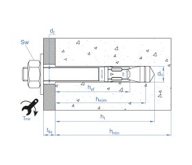 MTH-A4 [CP] Anclaje macho para cargas altas en hormigón no fisurado. Homologado ETE Opt.7. Eje inoxidable A4. Clip inoxidable A4
