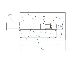 NA-F [CP] Anclaje metálico de impacto para aplicaciones no estructurales en hormigón. Homologado ETE. Rosca hembra. Eje zincado. Clip ATLANTIS C3-L