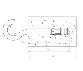 NA-G [CP] Anclaje metálico de impacto para aplicaciones no estructurales en hormigón. Homologado ETE. Gancho. Eje zincado. Clip ATLANTIS C3-L