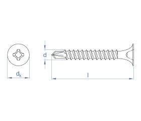 PL-TR [CP] Tornillo para placas de yeso laminado. Cabeza trompeta y punta autotaladrante. Tornillo para tabiquería seca con cabeza trompeta y punta autotaladrante