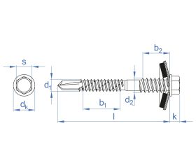 PS 3 + ARVUL [CP] Tornillo autotaladrante de cabeza hexagonal para panel sándwich. Punta broca estándar #3 con arandela vulcanizada de acero-EPDM. Zincado