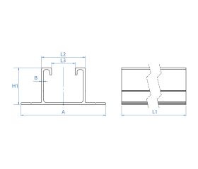 PSA-A [CP] Perfiles, uniones, guías y empalmes para estructura de apoyo. Perfil de aluminio con alas