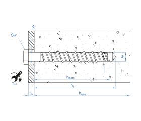 TFN [CP] Anclaje de fijación directa en hormigón con recubrimiento zincado. Homologado ETE Opt.1. Cabeza hexagonal sin arandela