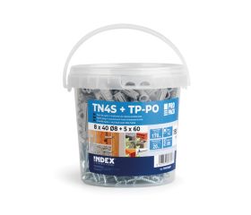 TN4S + TP-PO EP [CP] Taco de nylon anudable de 4 segmentos para todo tipo de materiales. Taco + Tirafondo. Bote de plástico