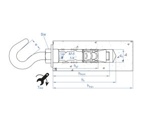 ZA-GF [CP] Anclaje de zamak para cargas medias-altas en materiales macizos o huecos. Gancho forjado