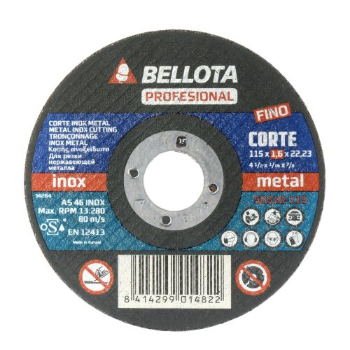 Disco abrasivo profesional fino para corte inox-metal,  espesor 1,6 mm y Ø 115 mm / 50310115