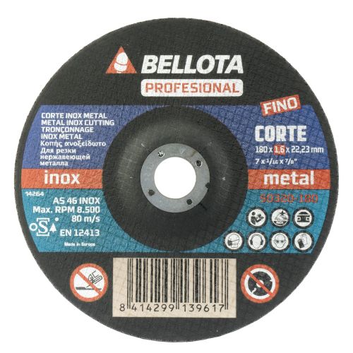 Disco abrasivo profesional fino para corte inox-metal,  espesor 1,6 mm y Ø 180 mm / 50320180