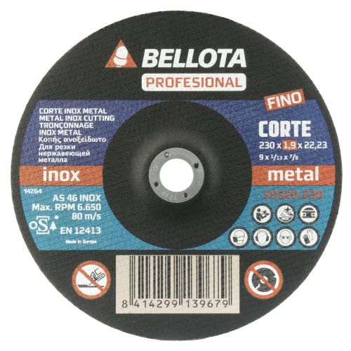 Disco abrasivo profesional fino para corte inox-metal,  espesor 1,9 mm y Ø 230 mm / 50320230