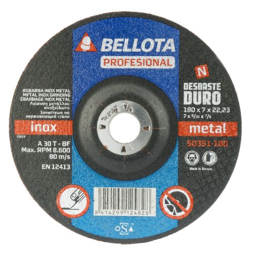 Disco abrasivo profesional para desbaste inox-metal, duro 7 mm y Ø 180 mm / 50351180
