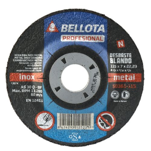 Disco abrasivo profesional para desbaste inox-metal, blando 7 mm y Ø 115 mm / 50361115