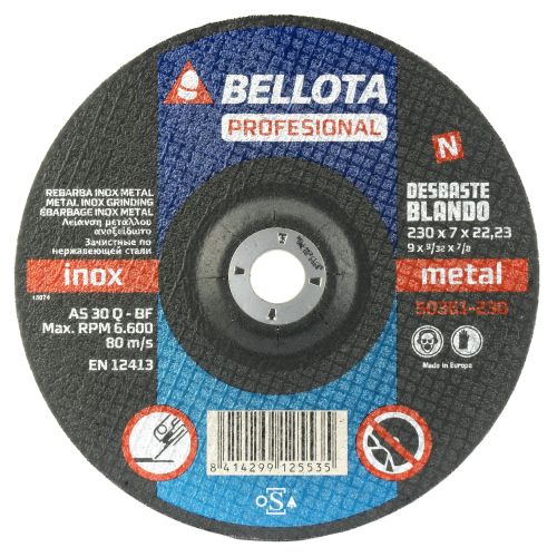 Disco abrasivo profesional para desbaste inox-metal, blando 7 mm y Ø 230 mm / 50361230
