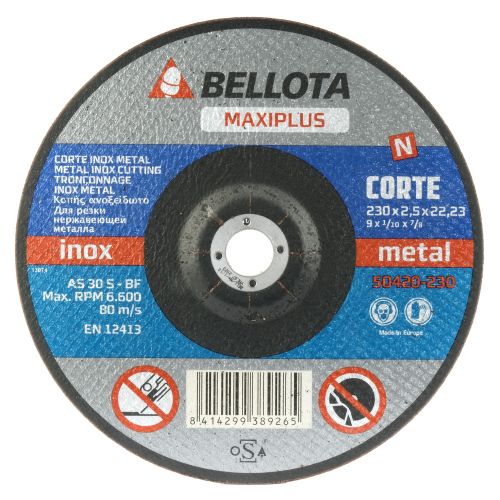 Disco abrasivo maxiplus para corte inox-metal, espesor 2,5 mm y Ø 230 mm / 50420230