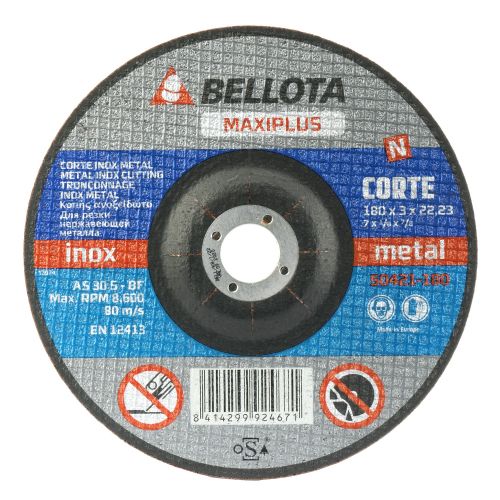 Disco abrasivo maxiplus para corte inox-metal, espesor 3 mm y Ø 180 mm / 50421180