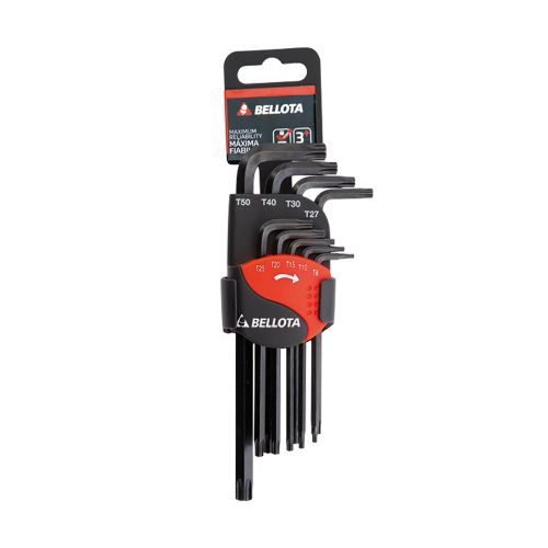 Juego clip de 9 llaves torx largas inviolables pavonadas en acero CrV para apriete y ajuste / 64599TIP