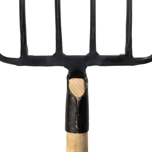 Horca forjada de 6 púas para trabajar terrenos de piedra y grava con mango largo curvo sin barnizar / 9046MCSB