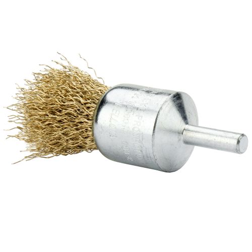 Cepillo brocha punta con perno, alambre de acero latonado ondulado / 50818