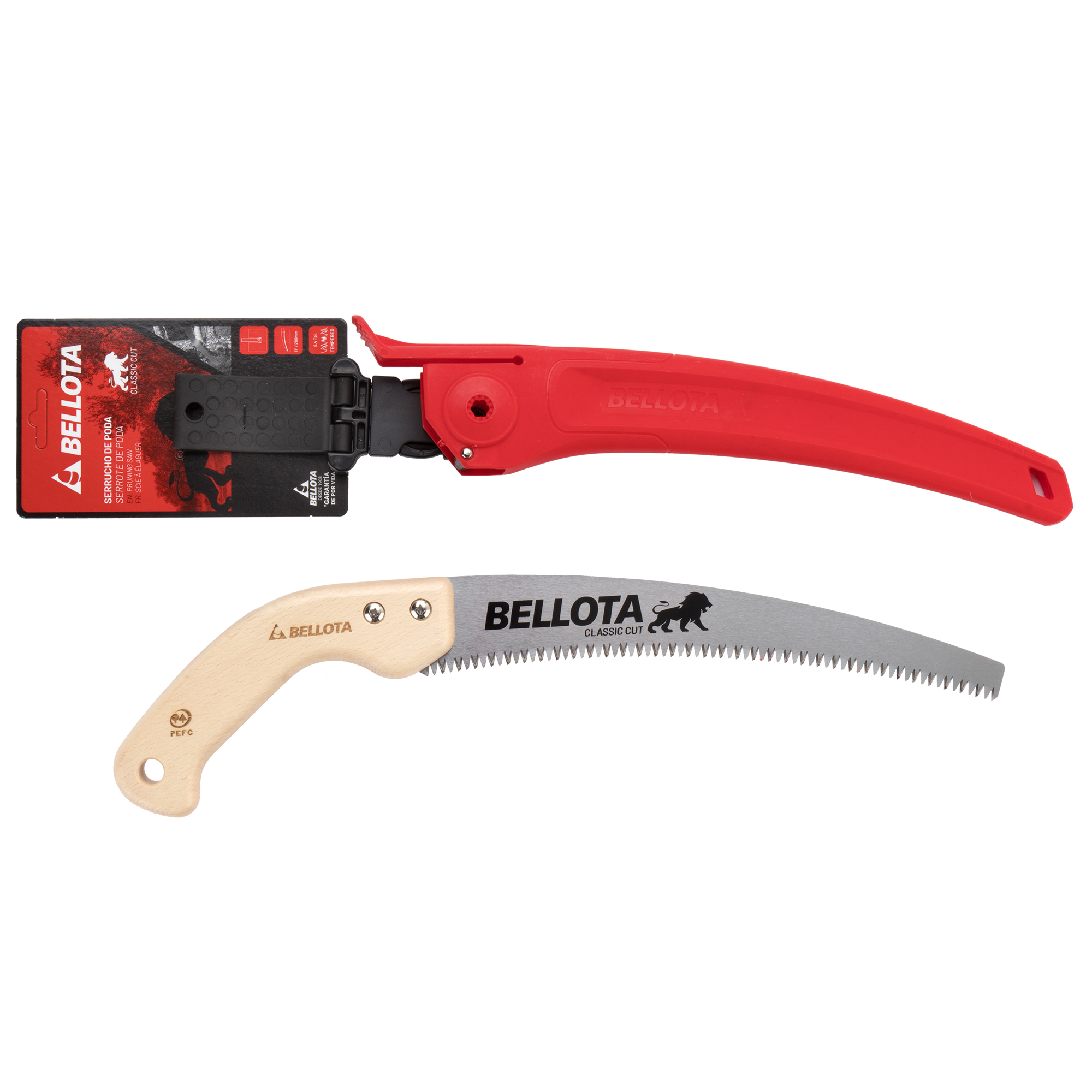 Serrucho León con hoja curva de 11" y mango de madera recto. Incluye funda / 450MR11