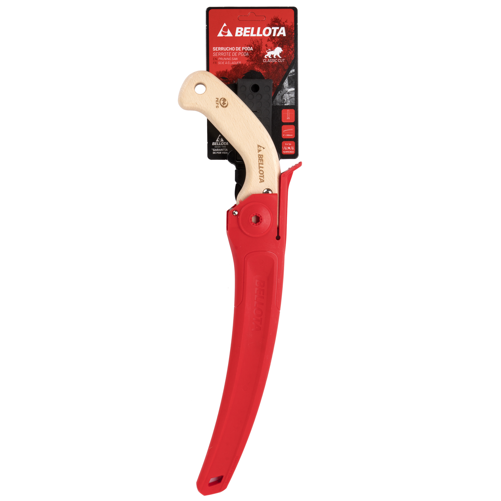 Serrucho León con hoja curva de 11" y mango de madera recto. Incluye funda / 450MR11