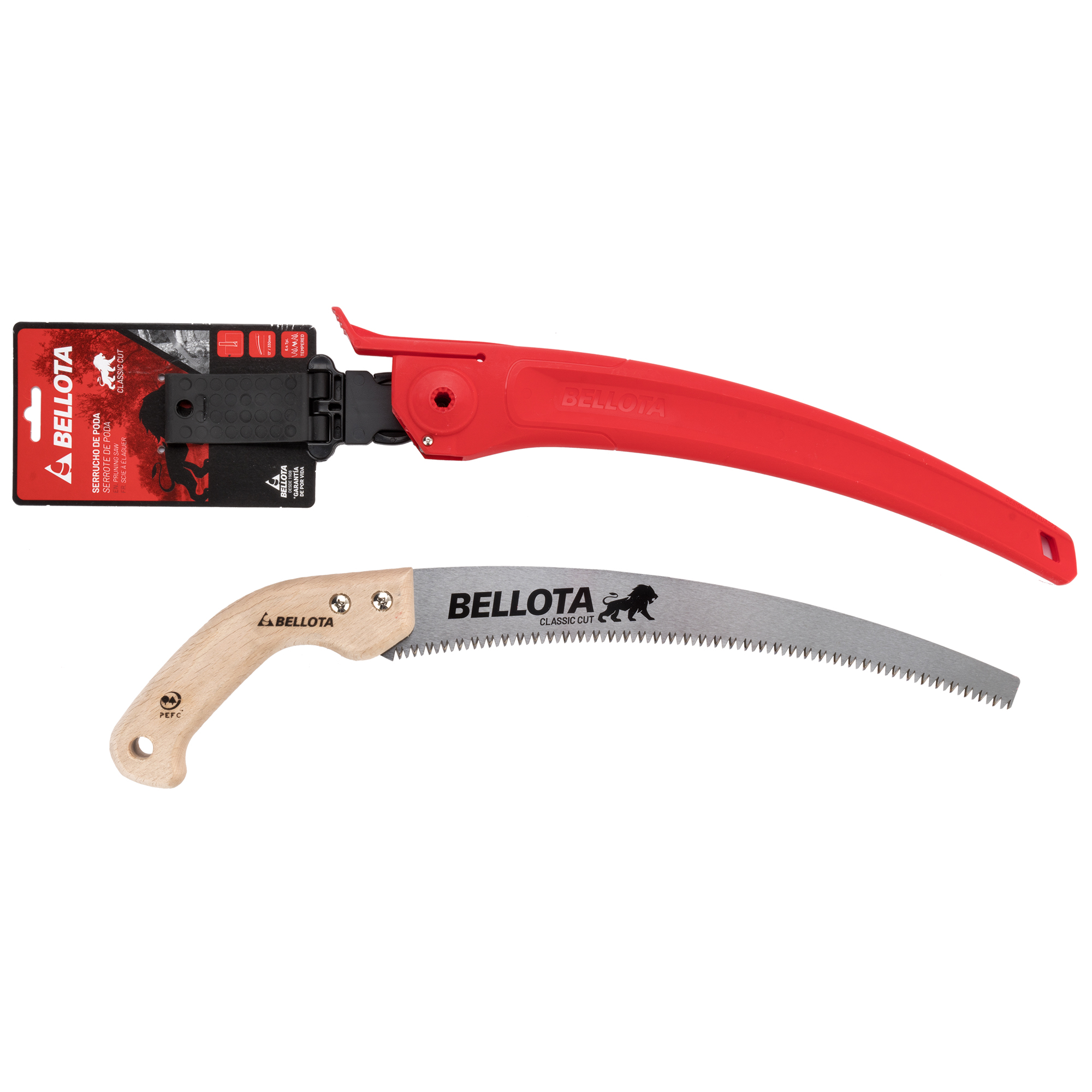 Serrucho León con hoja curva de 13" y mango de madera recto. Incluye funda / 450MR13