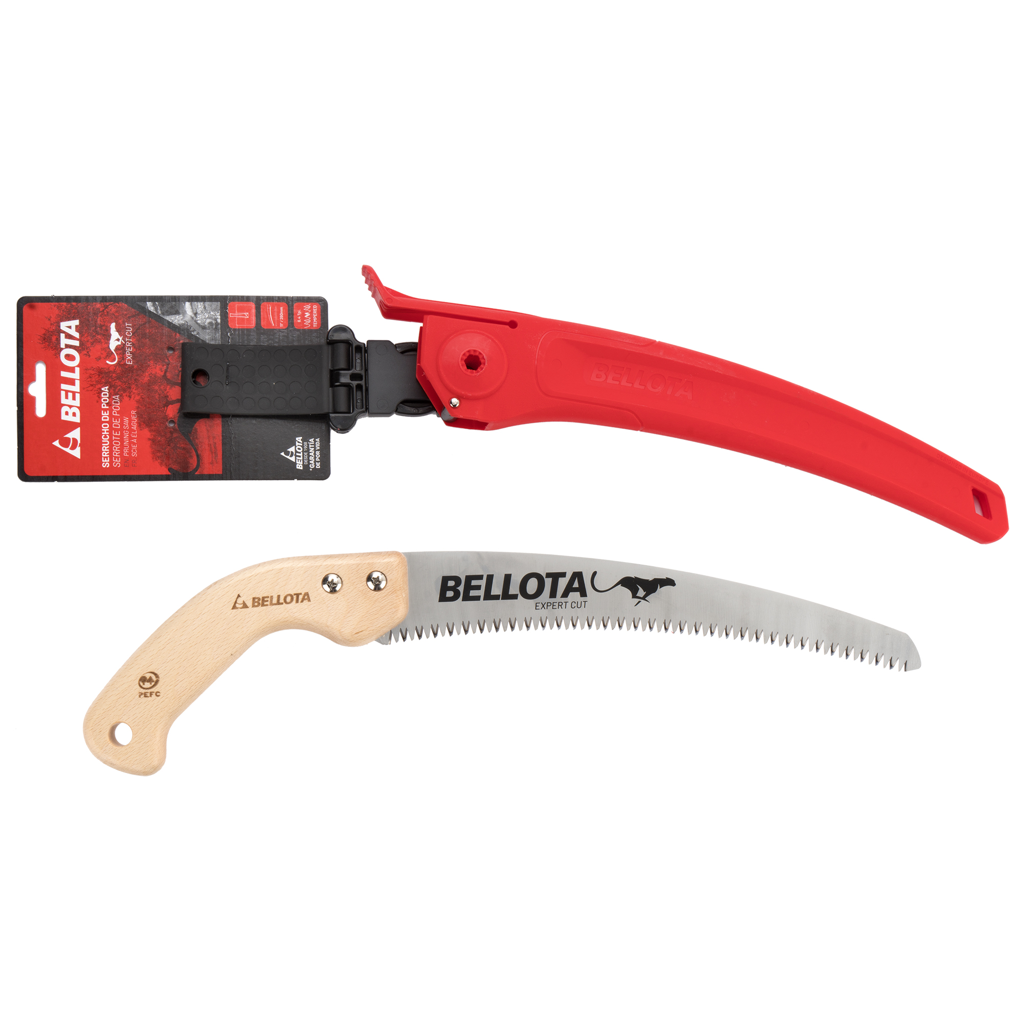 Serrucho Guepardo con hoja curva de 11" y mango de madera recto. Incluye funda / 454MR11