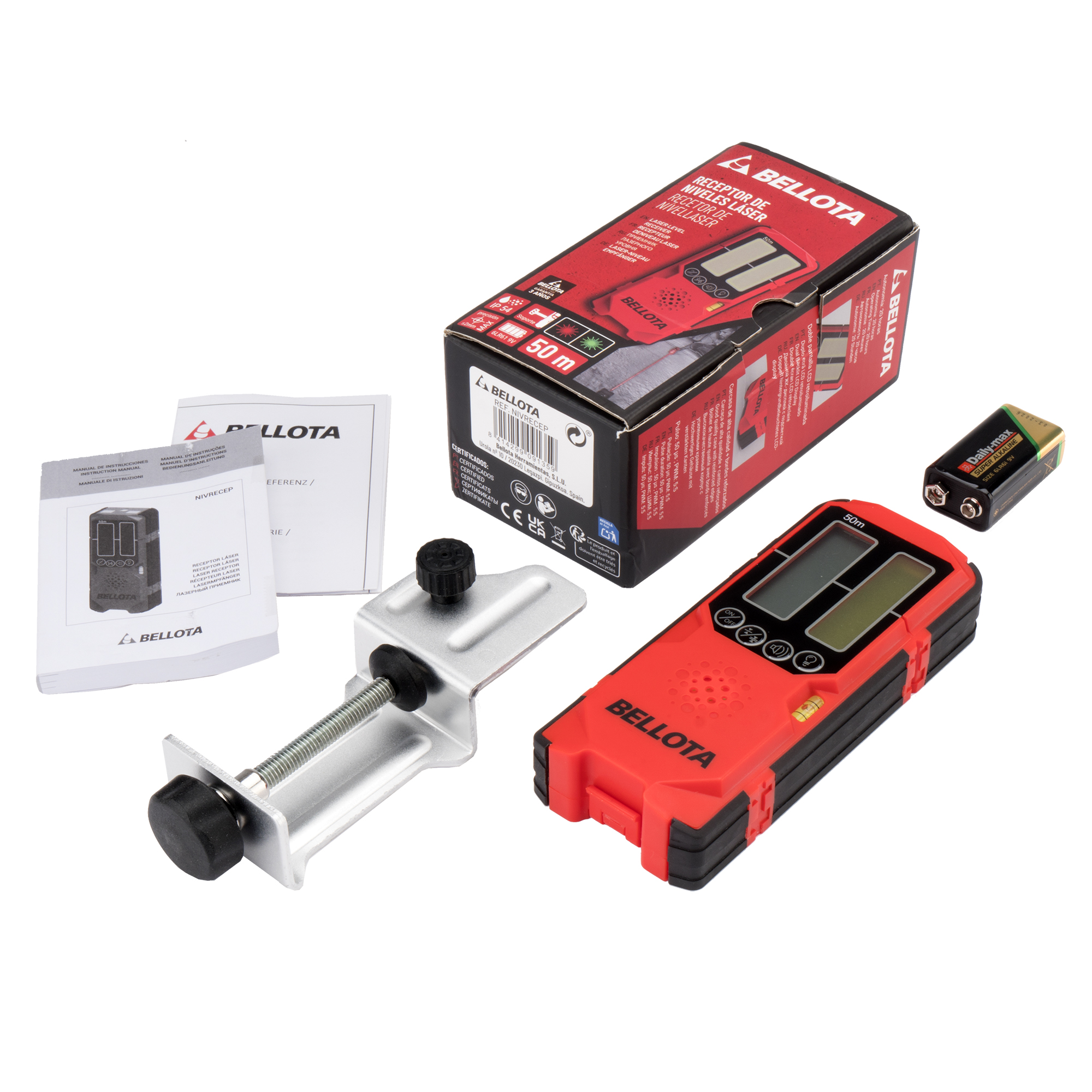 Receptor nivel láser hasta 50 m, rojo y verde / NIVRECEP