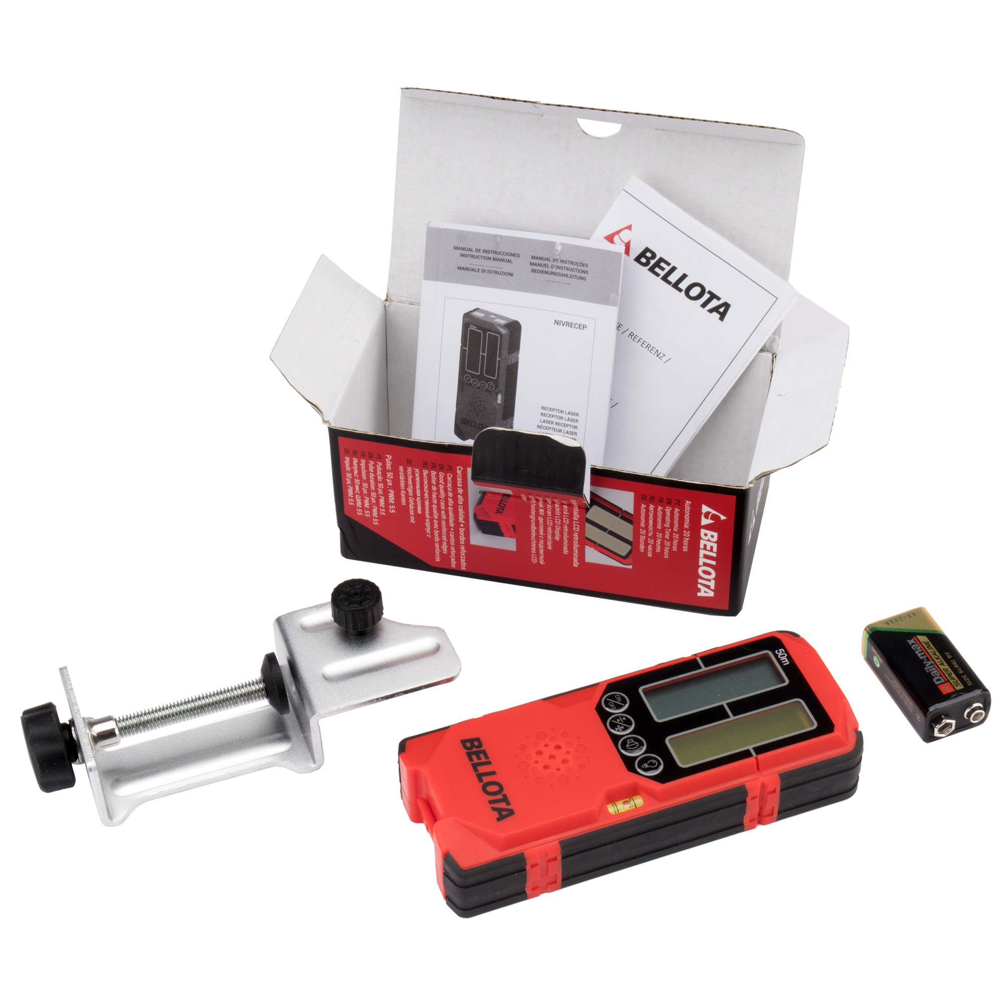 Receptor nivel láser hasta 50 m, rojo y verde / NIVRECEP